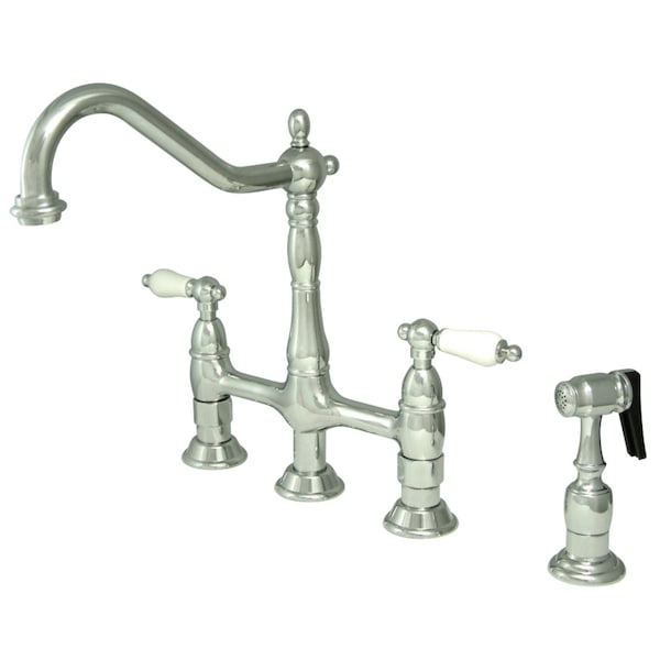 KS1271PLBS Heritage Bridge Kitchen Faucet W/ Brass Sprayer, Chrome